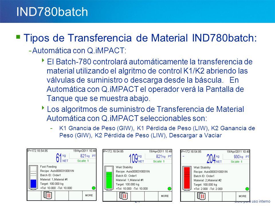 IND780batch Tipos de Transferencia de Material IND780batch: