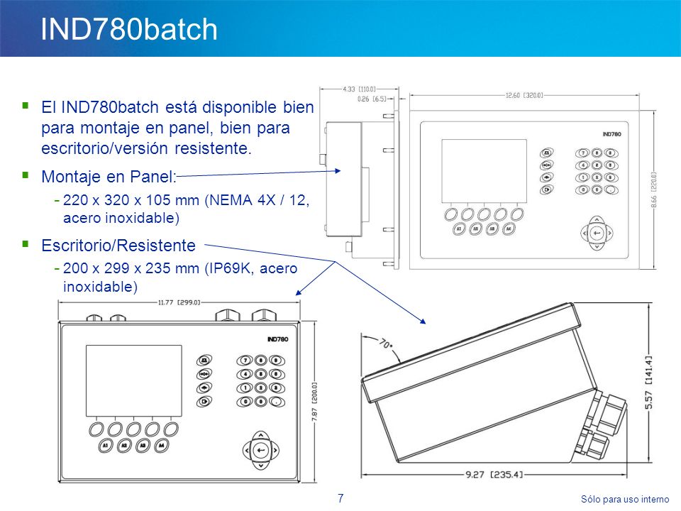 IND780batch El IND780batch está disponible bien para montaje en panel, bien para escritorio/versión resistente.