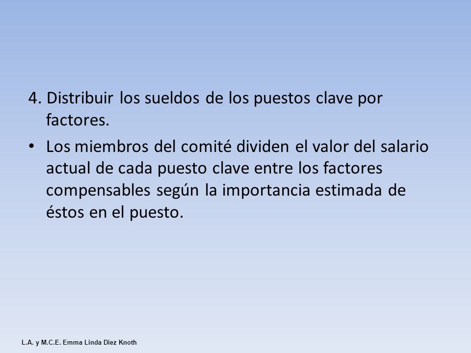 4. Distribuir los sueldos de los puestos clave por factores.
