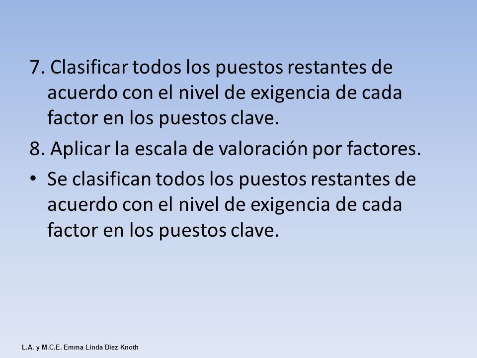 8. Aplicar la escala de valoración por factores.