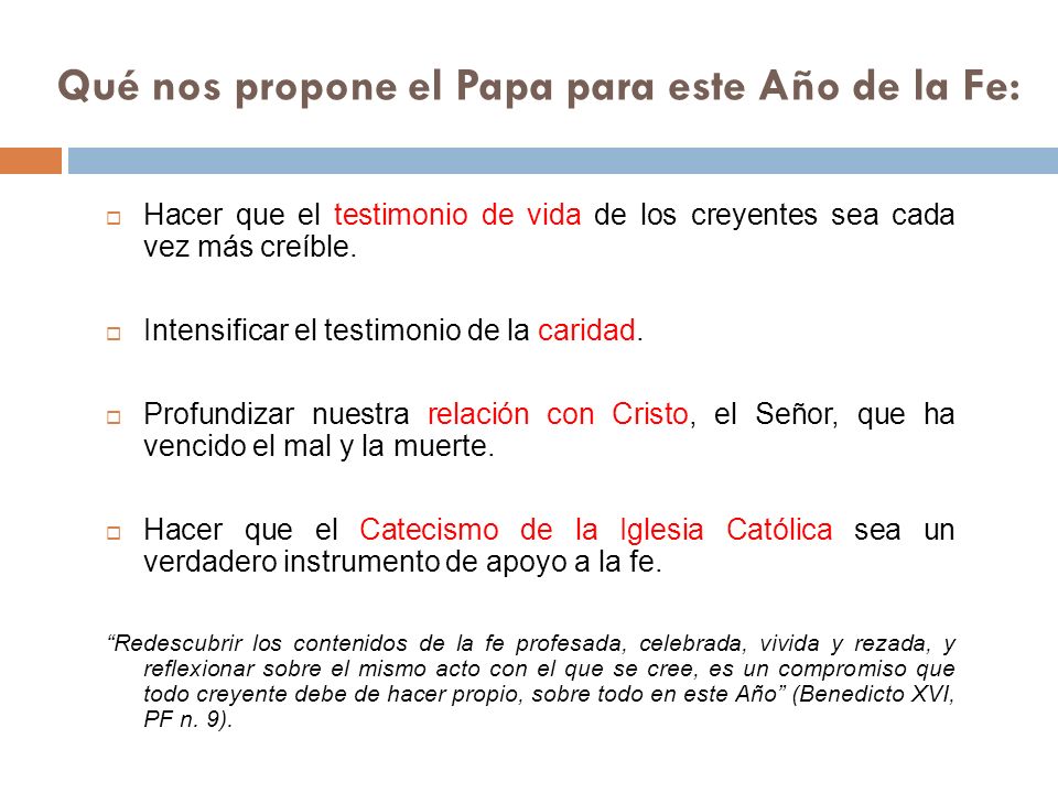 Qué nos propone el Papa para este Año de la Fe: