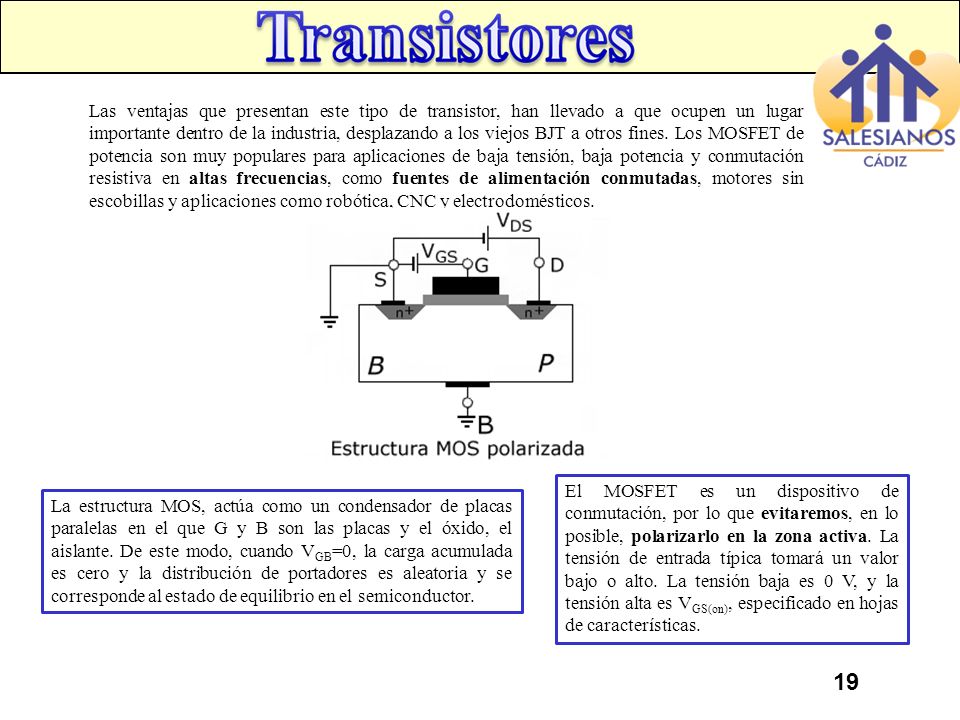 Las ventajas que presentan este tipo de transistor, han llevado a que ocupen un lugar importante dentro de la industria, desplazando a los viejos BJT a otros fines. Los MOSFET de potencia son muy populares para aplicaciones de baja tensión, baja potencia y conmutación resistiva en altas frecuencias, como fuentes de alimentación conmutadas, motores sin escobillas y aplicaciones como robótica, CNC y electrodomésticos.