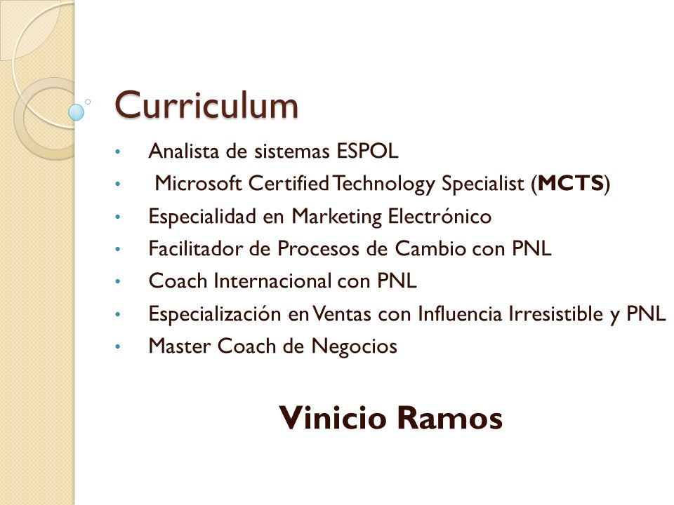 Curriculum Vinicio Ramos Analista de sistemas ESPOL