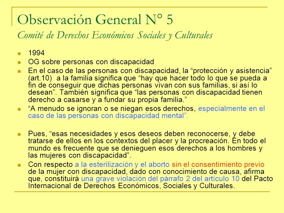 Observación General N° 5 Comité de Derechos Económicos Sociales y Culturales