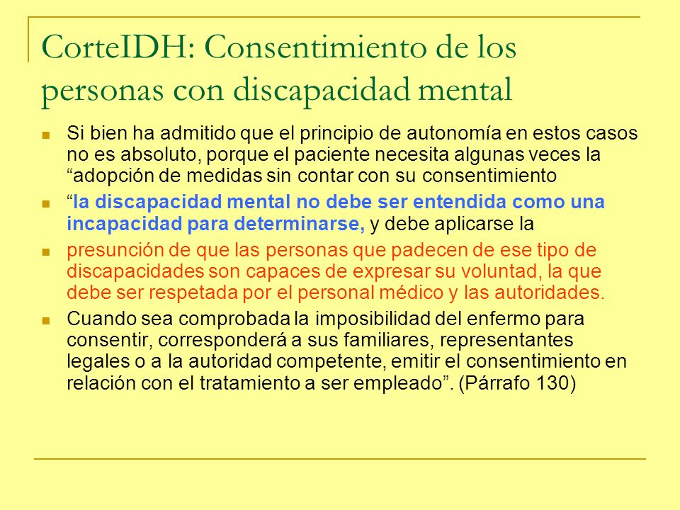 CorteIDH: Consentimiento de los personas con discapacidad mental
