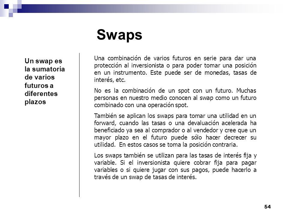Swaps Un swap es la sumatoria de varios futuros a diferentes plazos
