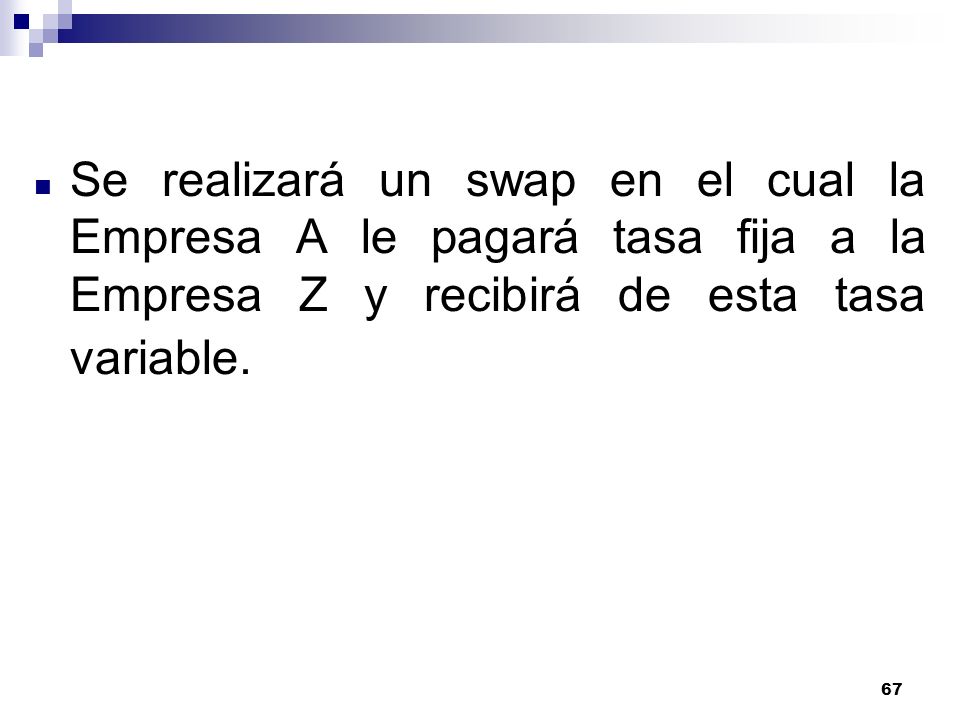 Se realizará un swap en el cual la Empresa A le pagará tasa fija a la Empresa Z y recibirá de esta tasa variable.