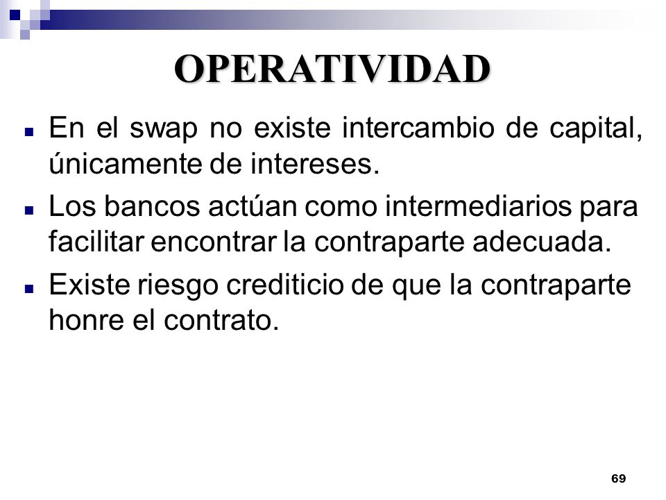 OPERATIVIDAD En el swap no existe intercambio de capital, únicamente de intereses.