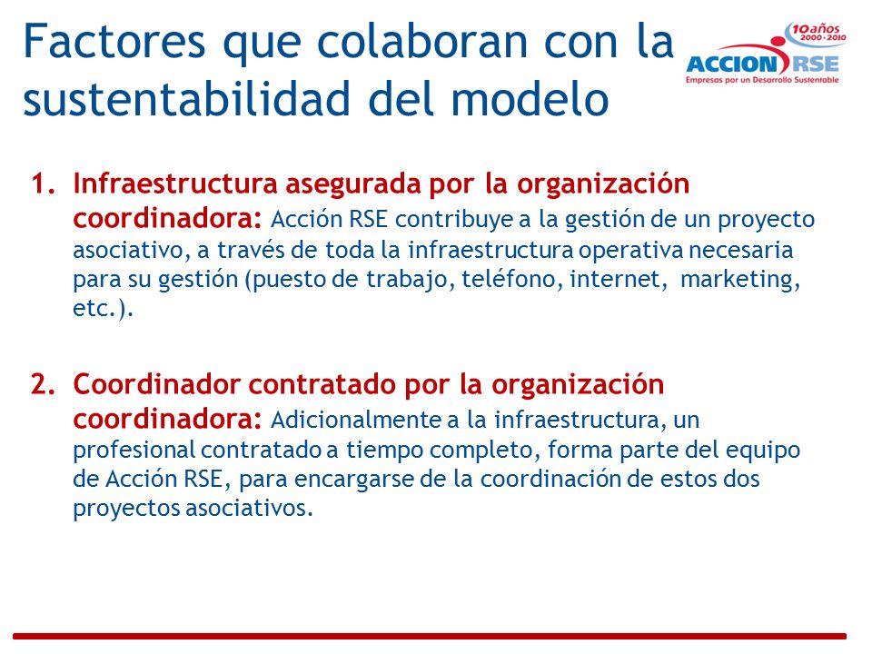 Factores que colaboran con la sustentabilidad del modelo