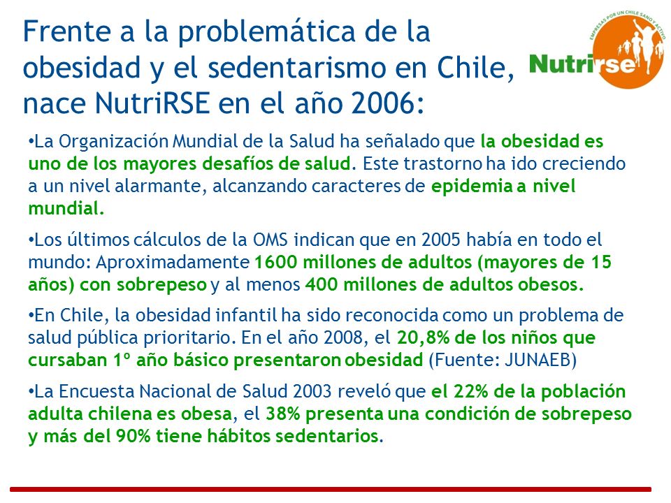 Frente a la problemática de la obesidad y el sedentarismo en Chile, nace NutriRSE en el año 2006: