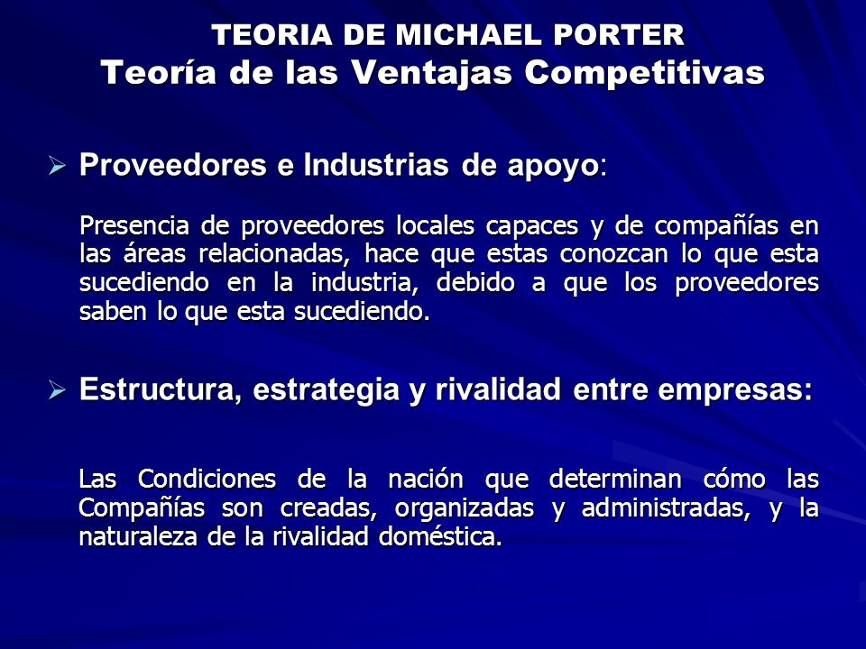 TEORIA DE MICHAEL PORTER Teoría de las Ventajas Competitivas