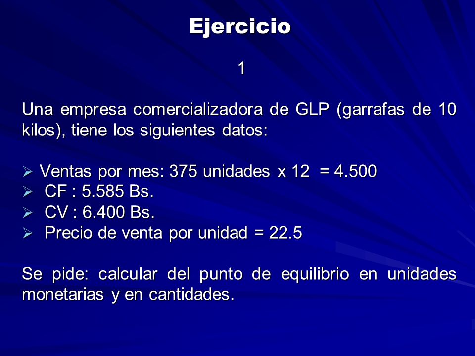 Ejercicio 1. Una empresa comercializadora de GLP (garrafas de 10 kilos), tiene los siguientes datos:
