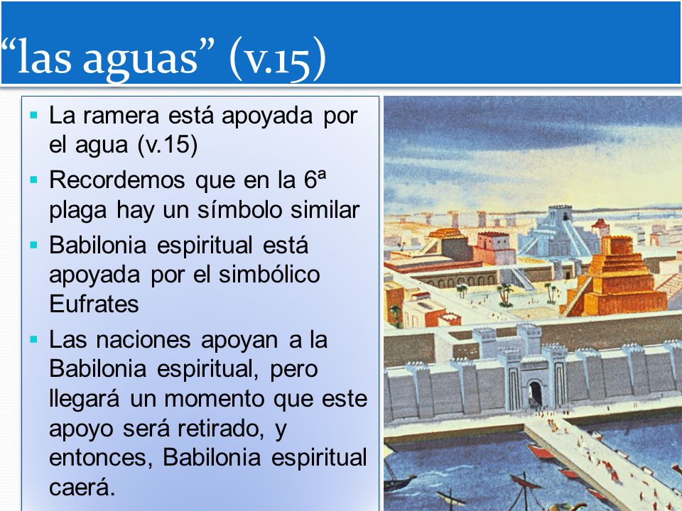 las aguas (v.15) La ramera está apoyada por el agua (v.15)