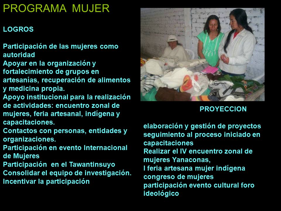 PROGRAMA MUJER LOGROS Participación de las mujeres como autoridad