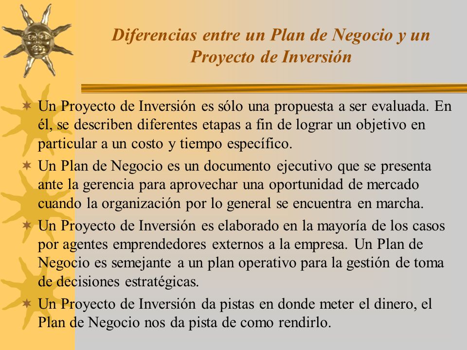 Diferencias entre un Plan de Negocio y un Proyecto de Inversión