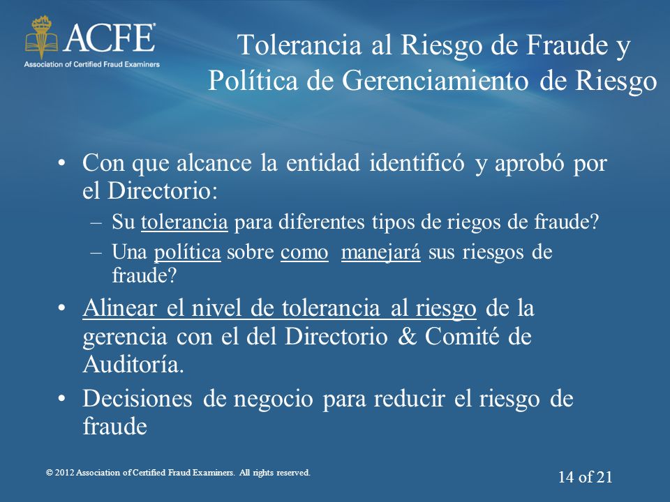 Tolerancia al Riesgo de Fraude y Política de Gerenciamiento de Riesgo