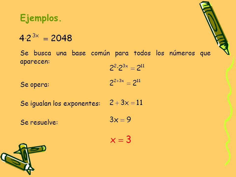 Ejemplos. Se busca una base común para todos los números que aparecen: