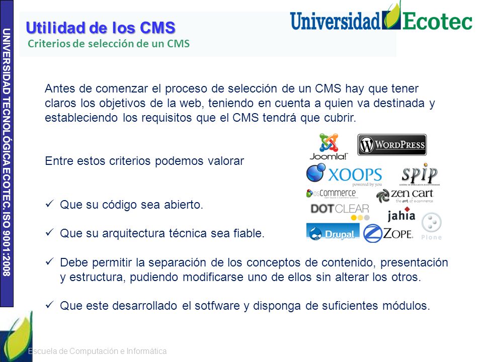 Utilidad de los CMS Criterios de selección de un CMS