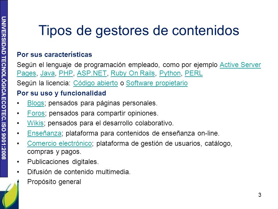 Tipos de gestores de contenidos