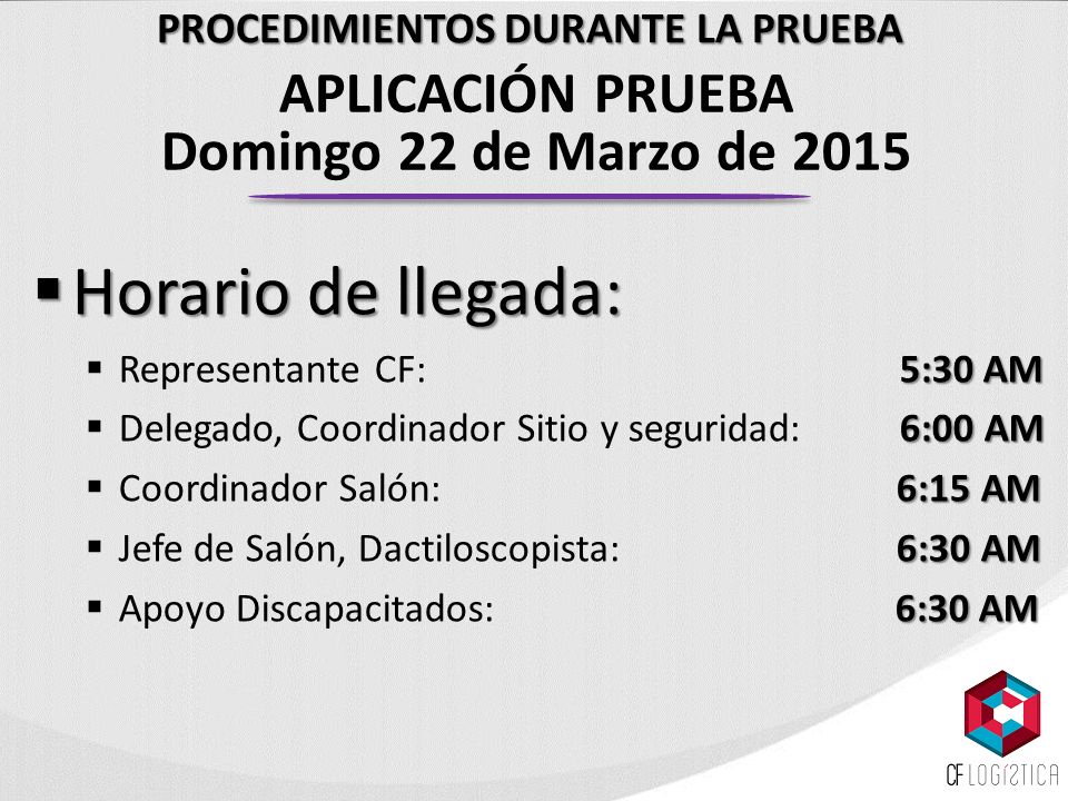 Horario de llegada: APLICACIÓN PRUEBA Domingo 22 de Marzo de 2015