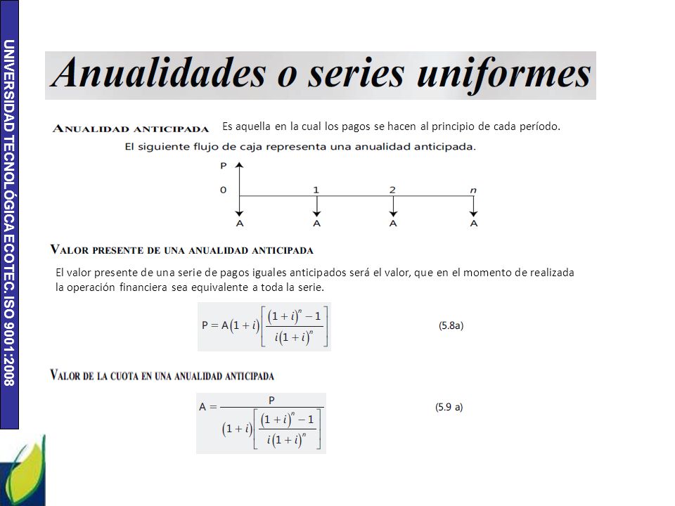 Es aquella en la cual los pagos se hacen al principio de cada período.