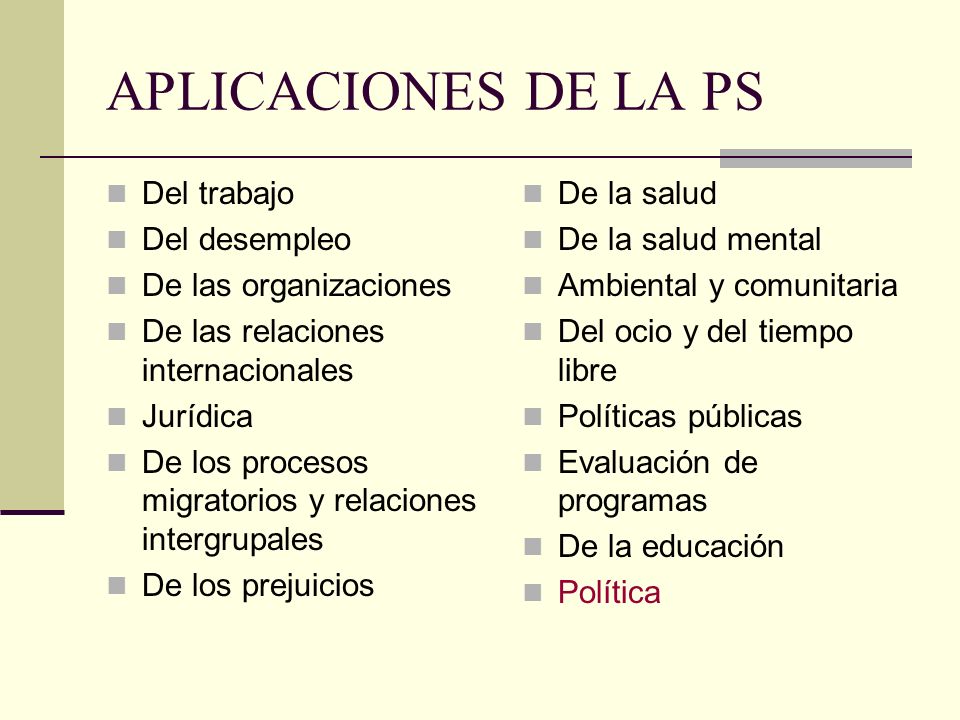 APLICACIONES DE LA PS Del trabajo Del desempleo De las organizaciones