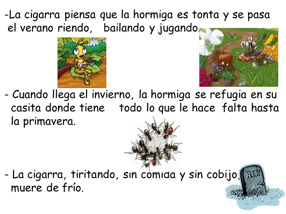 La cigarra piensa que la hormiga es tonta y se pasa