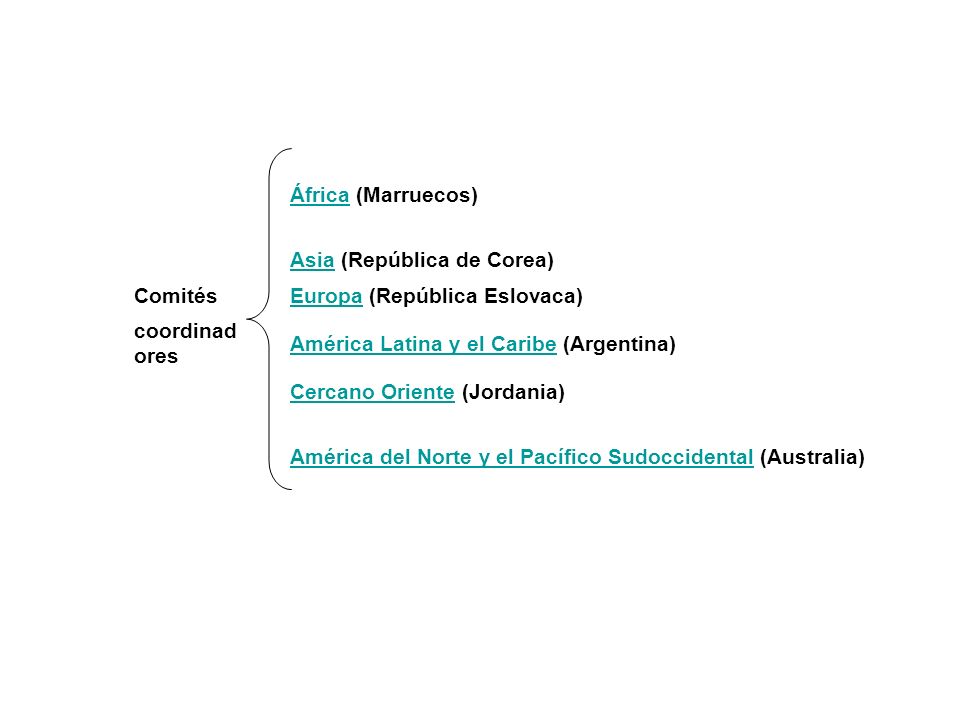 África (Marruecos) Asia (República de Corea) Comités. Europa (República Eslovaca) coordinadores.