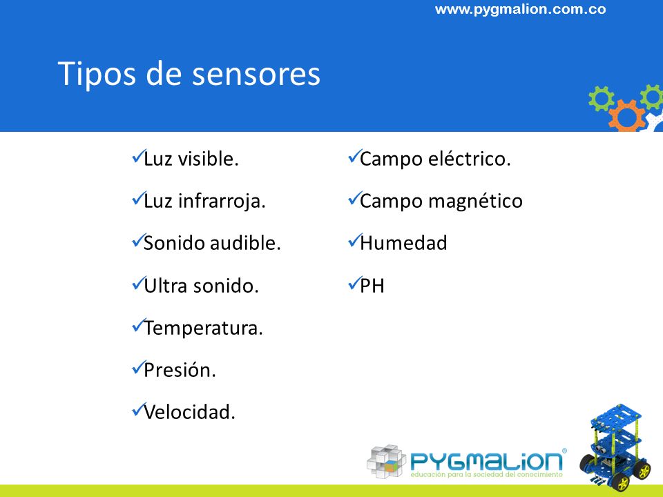 Tipos de sensores Luz visible. Campo eléctrico. Luz infrarroja.