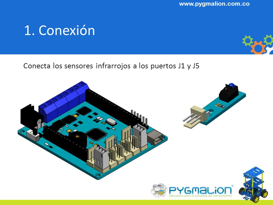 1. Conexión Conecta los sensores infrarrojos a los puertos J1 y J5