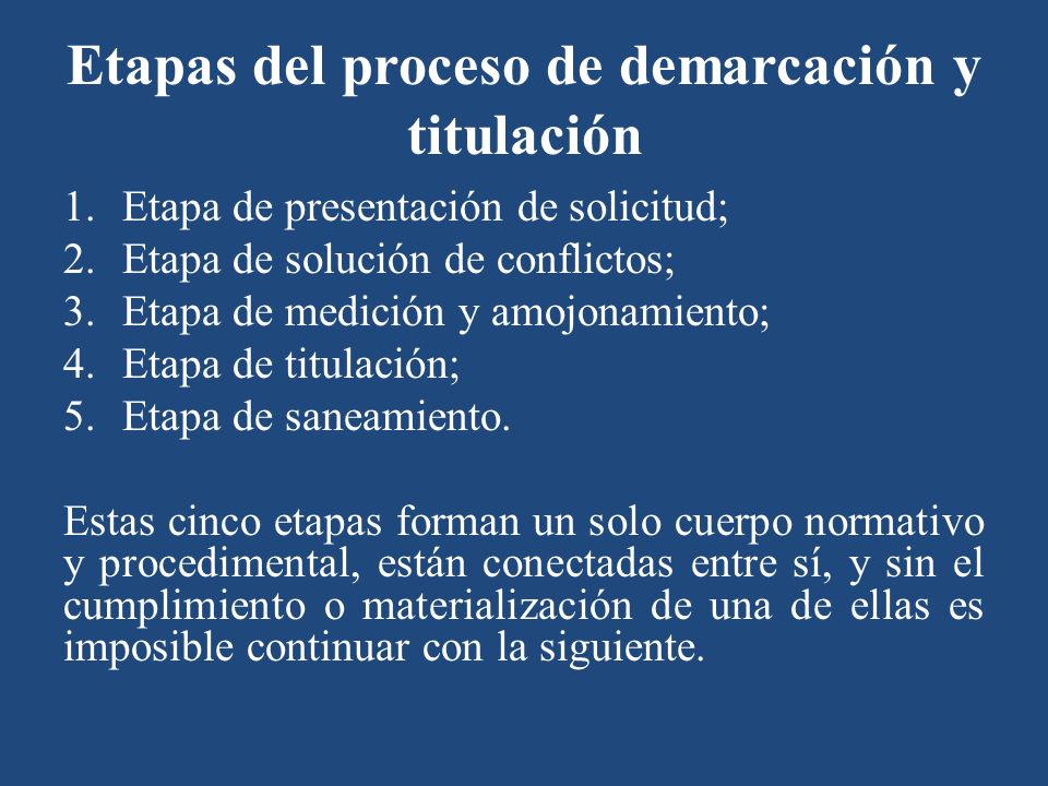 Etapas del proceso de demarcación y titulación