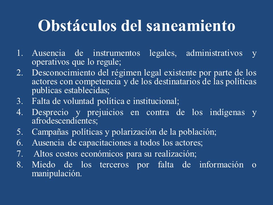 Obstáculos del saneamiento