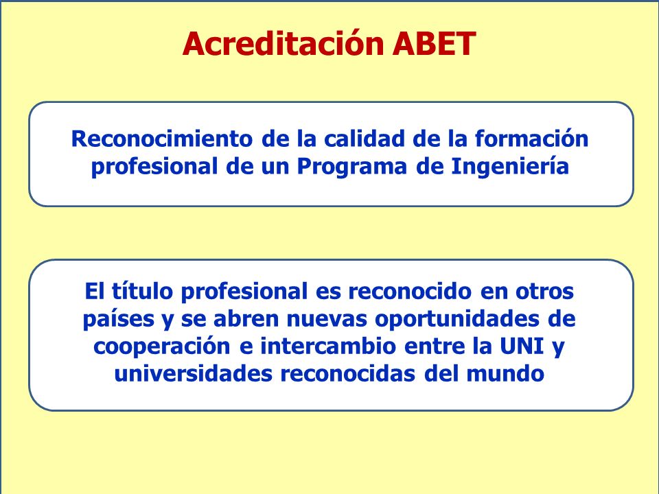 Acreditación ABET Reconocimiento de la calidad de la formación profesional de un Programa de Ingeniería.
