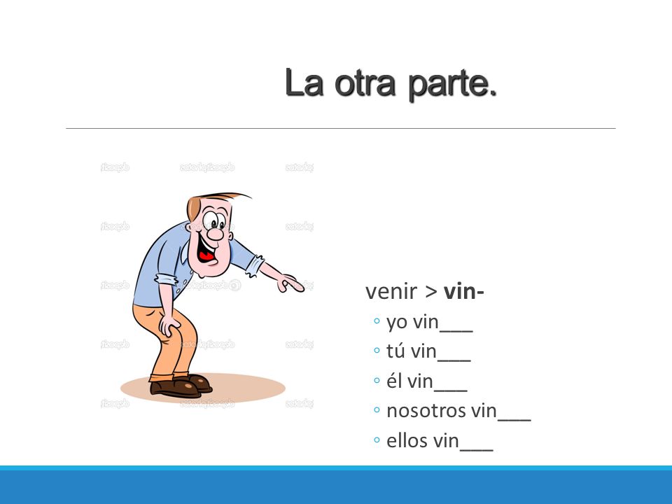 La otra parte. venir > vin- yo vin___ tú vin___ él vin___