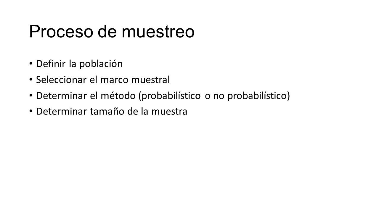 Proceso de muestreo Definir la población Seleccionar el marco muestral
