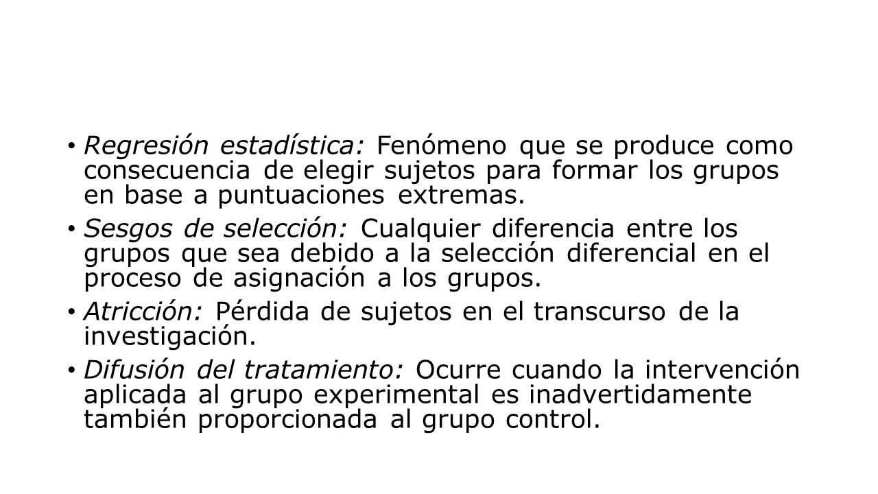 Regresión estadística: Fenómeno que se produce como consecuencia de elegir sujetos para formar los grupos en base a puntuaciones extremas.
