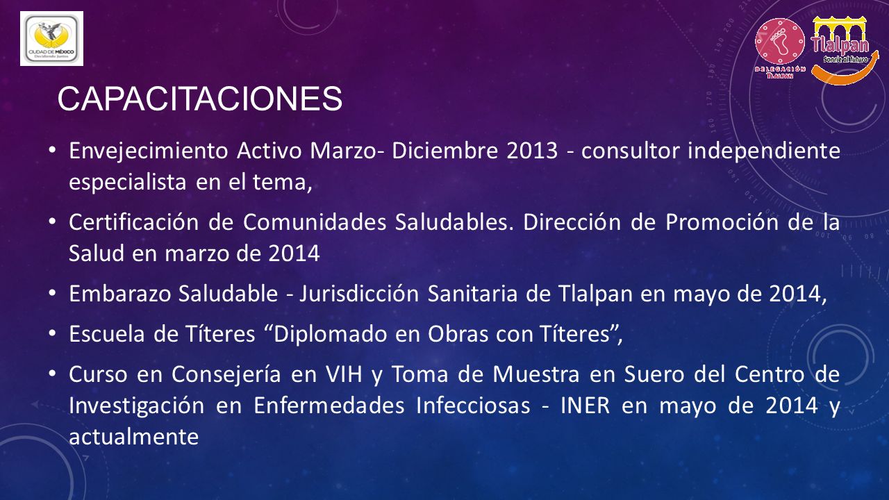 capacitaciones Envejecimiento Activo Marzo- Diciembre consultor independiente especialista en el tema,