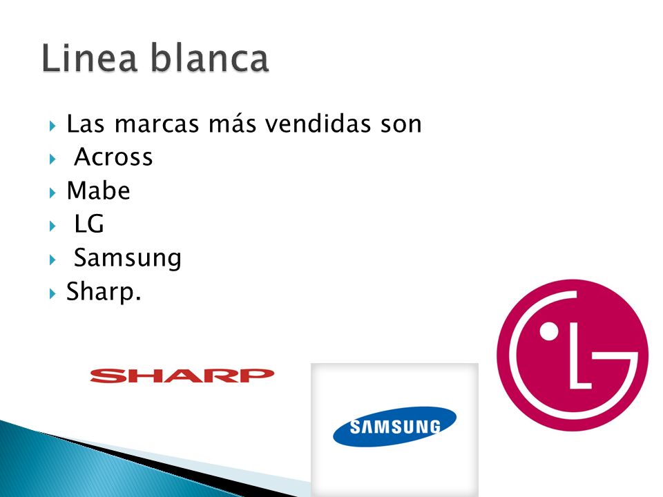 Linea blanca Las marcas más vendidas son Across Mabe LG Samsung Sharp.