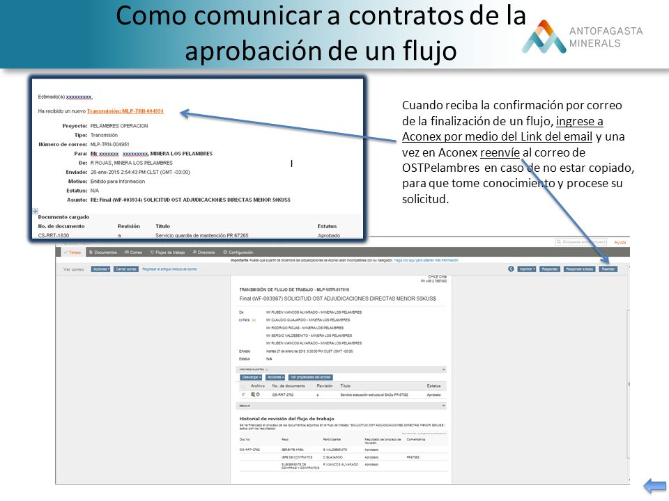 Como comunicar a contratos de la aprobación de un flujo