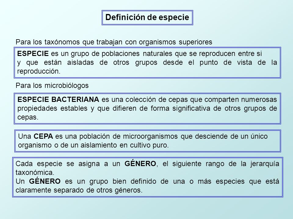 Definición de especie Para los taxónomos que trabajan con organismos superiores.