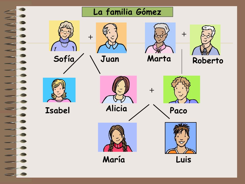 La familia Gómez + + Sofía Juan Marta Roberto + Alicia Isabel Paco María Luis