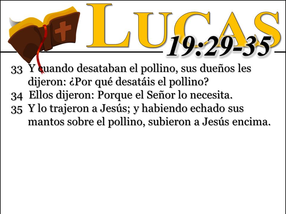 Lucas 19: Y cuando desataban el pollino, sus dueños les dijeron: ¿Por qué desatáis el pollino