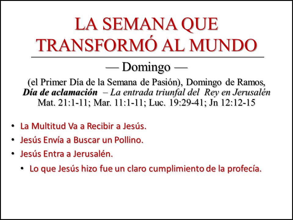 La Semana que transformó al mundo — Domingo —