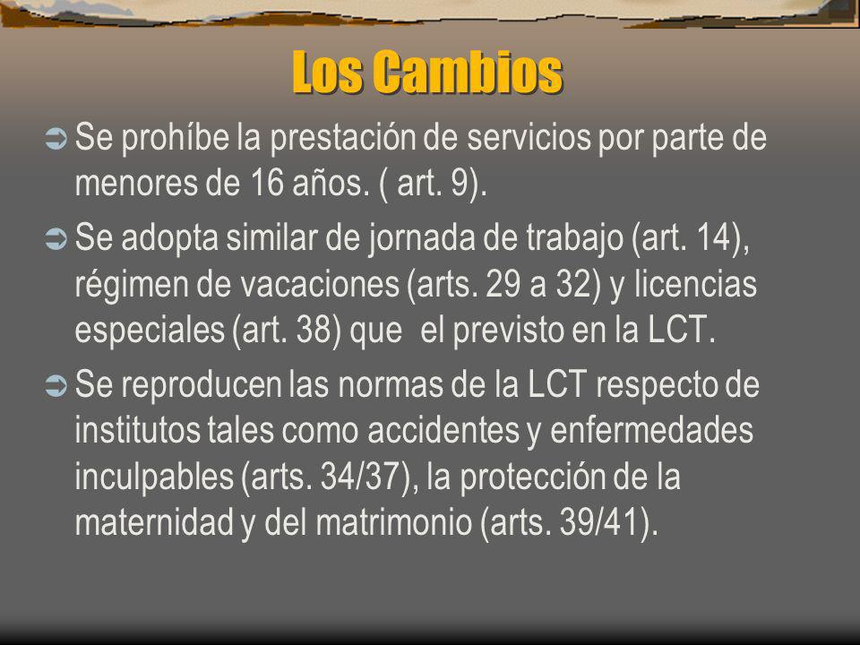 Los Cambios Se prohíbe la prestación de servicios por parte de menores de 16 años. ( art. 9).