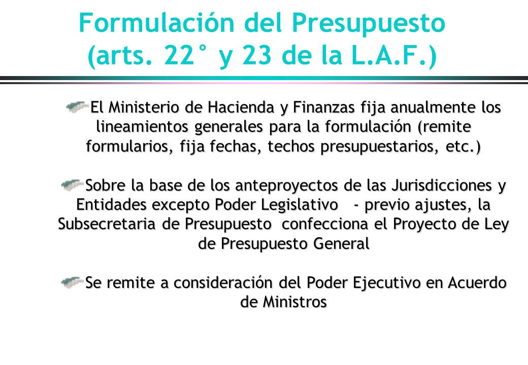 Formulación del Presupuesto (arts. 22° y 23 de la L.A.F.)