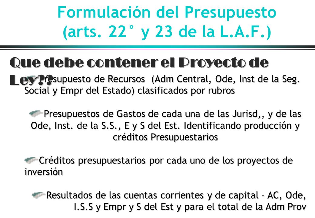Formulación del Presupuesto (arts. 22° y 23 de la L.A.F.)