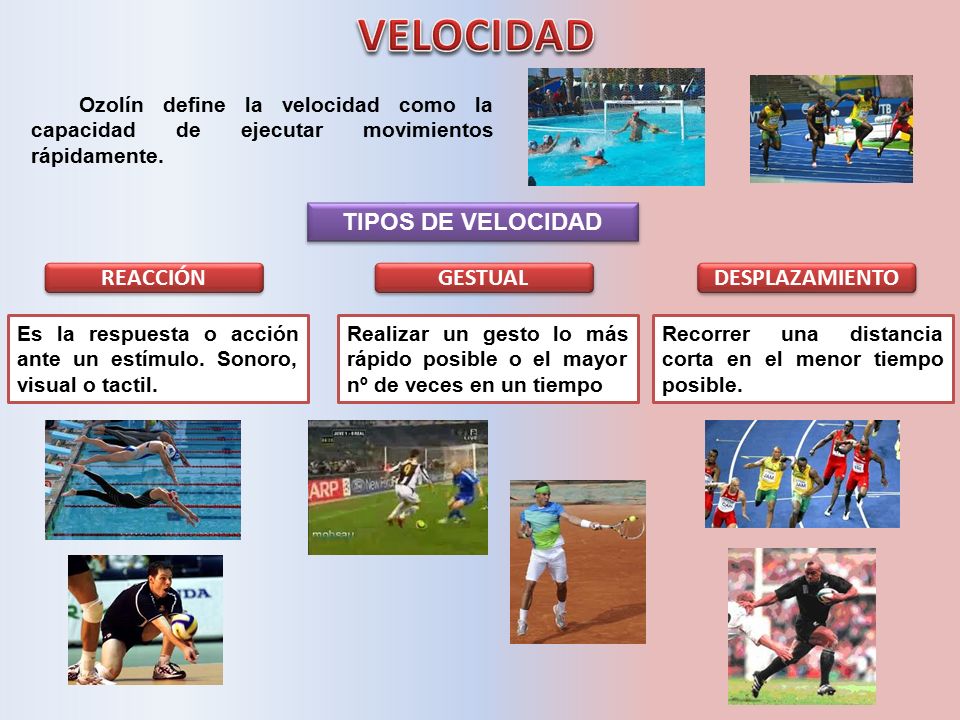 VELOCIDAD TIPOS DE VELOCIDAD REACCIÓN GESTUAL DESPLAZAMIENTO