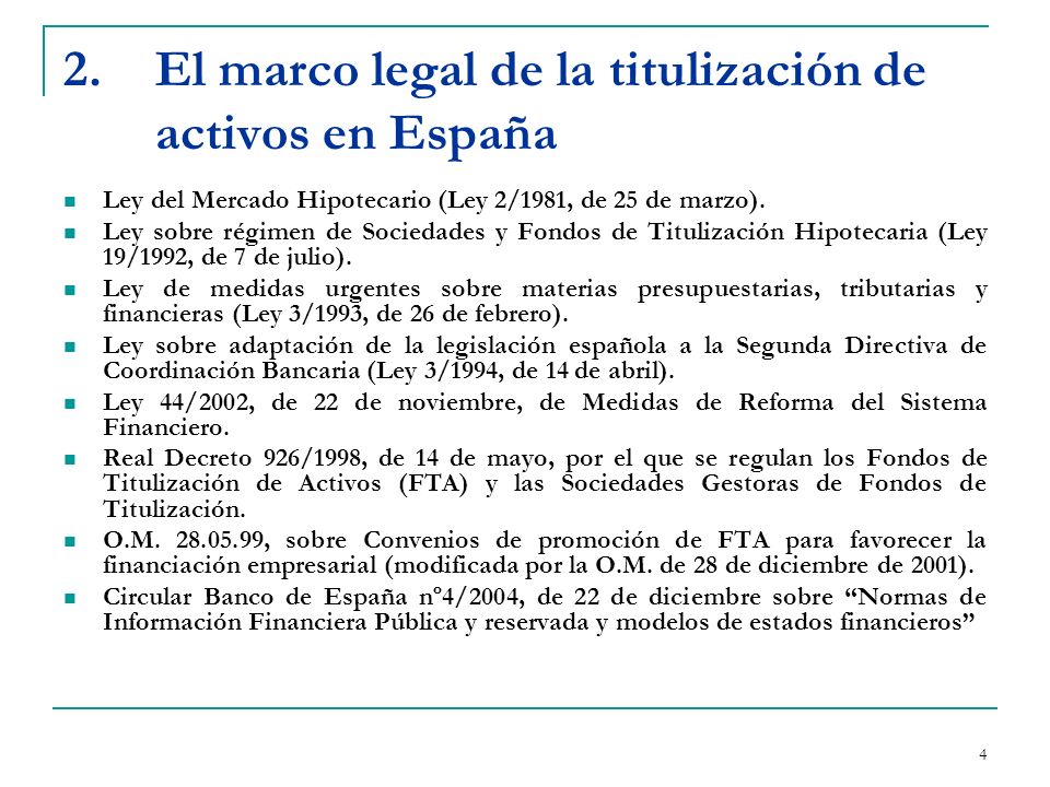 El marco legal de la titulización de activos en España