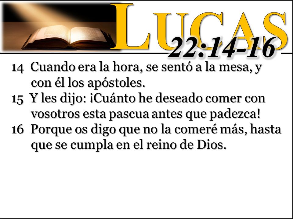 Lucas 22: Cuando era la hora, se sentó a la mesa, y con él los apóstoles.