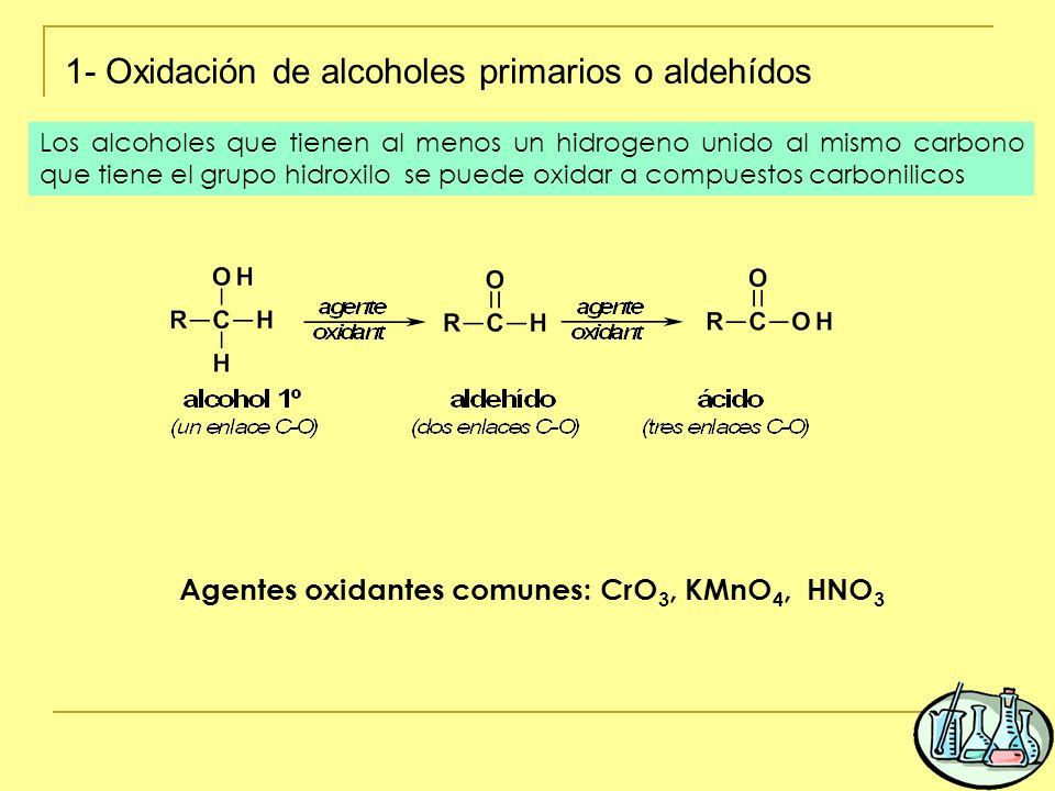 Agentes oxidantes comunes: CrO3, KMnO4, HNO3